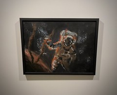Original Astronaut Painting Dark Black Outer Space Abstract Interstellar Fan Art