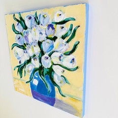 DUBE Original Painting Tulip Bouquet Vase 12 x12″ Wood Panel – Still Life