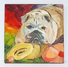 BETH GANDY “Bulldog Portrait” Painting – Oil on Canvas 12 x 12 inch – SO CUTE