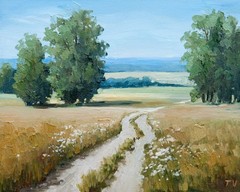 Original Oil Painting Summer Countryside Landscape Trees, Field, Nature Wall Art
