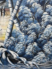 Original Haitian oil hand painting 19.5inx23.5in blue background island jungle