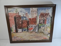 Vtg Original Oil Painting Mid Century Architectural City Impressionism