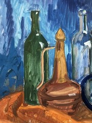 UNKNOWN EXPRESSIONIST – STILL LIFE WITH FLOWER POT BOTTLE JUG … 104 X 72 CM