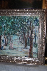ORIGINAL FRAMED OIL EL PRADO BOULEVARD SCENE OLD HAVANA, CUBA ARTIST HECTO VIDAL