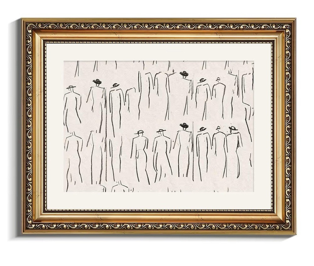 Abstract Minimalist Line Art- Gold Framed Canvas Print Modern 11×14 Canvas