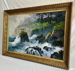 Large Robert E. Russell (Laguna Beach) Oil Painting – Big Sur Coast Seascape