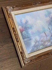 Vintage Ornate Framed Oil Painting Pastel Lady By The Lake Victorian Signed