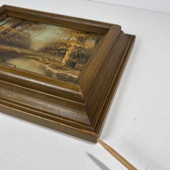 Vtg Landscape Oil Painting Artist Signed Autumn Forest River Chunky Wood Frame