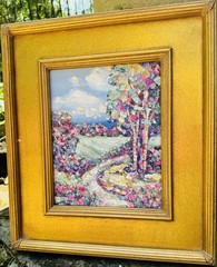 KADLIC Original Oil Painting Modern Abstract Landscape Impasto Gold Gilt Frame