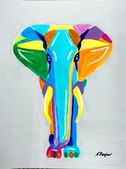 Original Signed 9×12 Elephant Acrylic Art Colorful Expressionist Home Decor