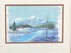 Winter Teepees by Stream Western Gouache on Artboard 14”x17”, Unsigned
