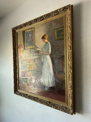 WILLIAM JOHN EDMONDSON ANTIQUE ROARING 20s WOMAN INTERIOR OIL PAINTING VINTAGE