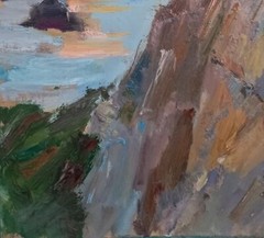 Oil painting On Sunset Ukrainian painter cardboard original seascape decor art