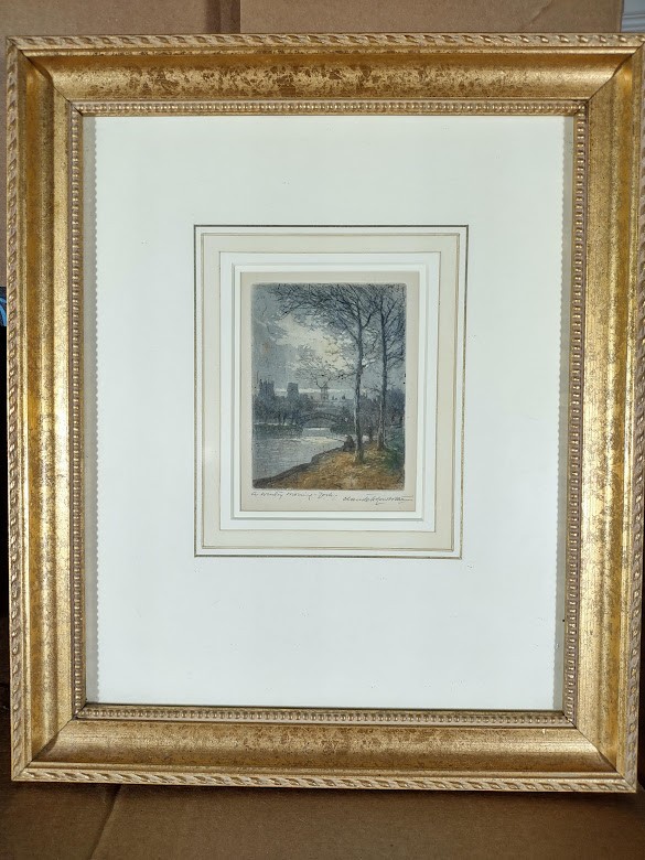 ORIGINAL WATERCOLOR AQUATINT “A WINTRY MORNING” DATED 1900 SIGNED