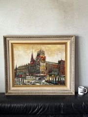 ANTIQUE MODERN ABSTRACT LONDON LANDSCAPE OIL PAINTING OLD VINTAGE EUROPE UK 1960