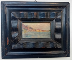 Toscolano Maderno Lake Garda Oil On Faesite 13 X 8 Cm Frame Early 20th Century