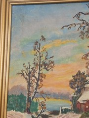 1953 Vintage Original Oil Painting of A Winter Day Signed Framed Unknown Artist