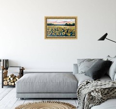 Sunflower Field Oil Painting Original Art Landscape Wall Art 12×20″ signed