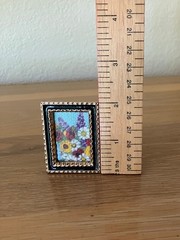 Original MINIATURE Watercolor Painting in VTG Metal Frame; Flowers; 1 – 1/2 x 2″