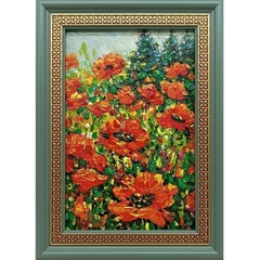 Original Oil Painting Summer Landscape Wildflowers Red Poppies Signed 4×6