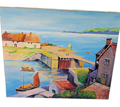 Coastal European Harbour Scene Original Oil or Acrylic Painting 1958 WB Kennedy