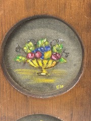 Vtg Double Frame Mini Oil Still Life Paintings Textured Wood Frame Initialed