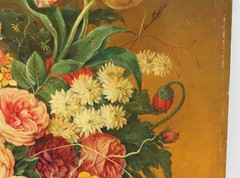 Ludwig Deffner 15×19 Antique Oil Painting Detailed Still Life Flowers in Vase