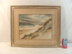 Antique John Hare Cape Cod Dunes Seascape W/C Painting