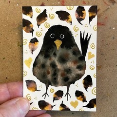 Russet Keeper of Fallen Leaves ACEO Original Painting Owl Art Card 2.5×3.5 OOAK