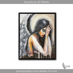 24×30 in. Framed Signed Original Oil Canvas Painting Angel Mourning Grief