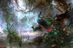 Green Peacock Oil Painting Giclee Print Canvas