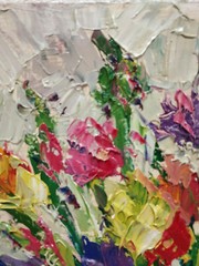 Original oil painting Abstract flowers still life Artwork knife art 11×14 in