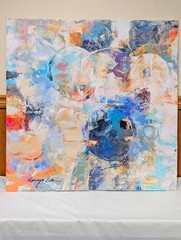 Original blue white red abstract acrylic painting on Canvas. 30 in x 30 in