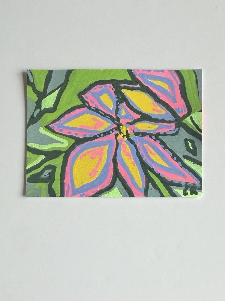Original Flower Artist Trading Card Acrylic on Bristol Paper 2.5” By 3.5”