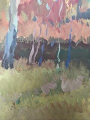 Oil Painting Two Birches Unknown Artist Unframed Original Home Decor nAAA2087