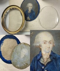 Antique c1750-80 French Portrait Miniature of Gentleman, Powdered Wig, Louis XVI