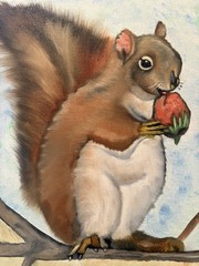 Original oil painting art on canvas 11 x 14 in portrait cute squirrel-free ship