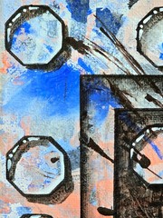 Abstract Blue Acrylic Picture 20x20cm Geometric Shapes Painting on Canvas