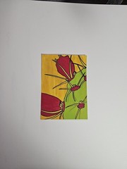 Prickly Pear Cactus ACEO Original Painting Close Up Style By Elaine M