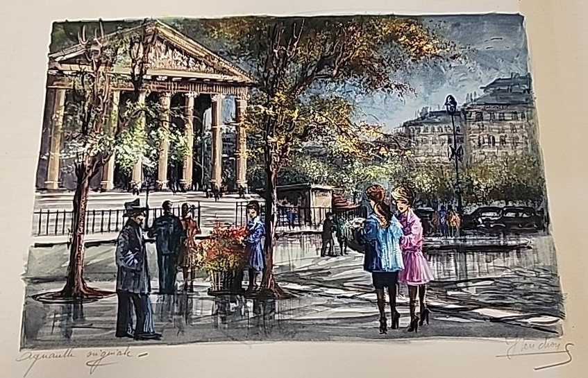 Original Watercolor Paris Rue Royale La Madeleine Signed unframed 8″x12″