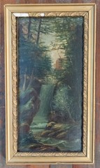 Antique American Hudson River School Waterfall Landscape Painting Unsigned