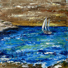 Seascape Original Painting Abstract Original Art ShipWall Art Gift Painting
