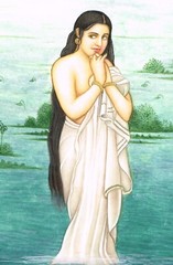 Handmade Woman Painting Of Semi Nudes Ladies In Lake On Paper 10.5×13.5 Inches
