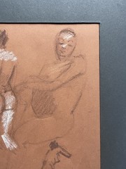 Vintage 40s Risqué Rubenesque Woman Lady Oil Pastel Drawing Jack Paul Maroon NYC