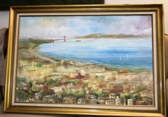 Vintage Large Irma Wallem Canvas Oil San Francisco Bay/Golden Gate Bridge 34″x24