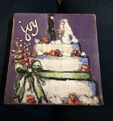 Bride Groom Acrylic Painting on Canvas 4×4 Wedding Cake by N Gelbrand OConnor
