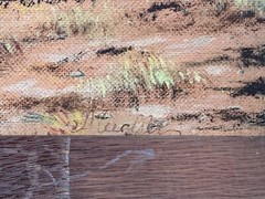 VINATGE MUELLER SIGNED CATTLE OIL PAINTING BIG LAKE WHITE MOUNTAIN ARIZONA 1957