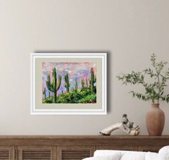 Original Art Impasto Oil Painting 9×12″ Landscape Saguaro Painting Cactus