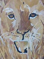 Vintage Oil Painting Lion Face Large MCM era by Cindy Carman 1975 30 x 36in.