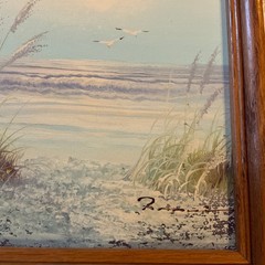 Vintage ocean seascape oil painting signed hand painted grass dunes